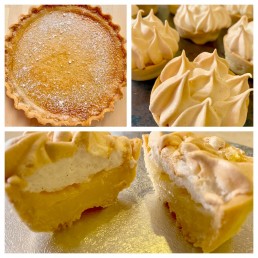 A collage of photos showing a custard tart and lemon meringue pie with crisp shortcrust pastry