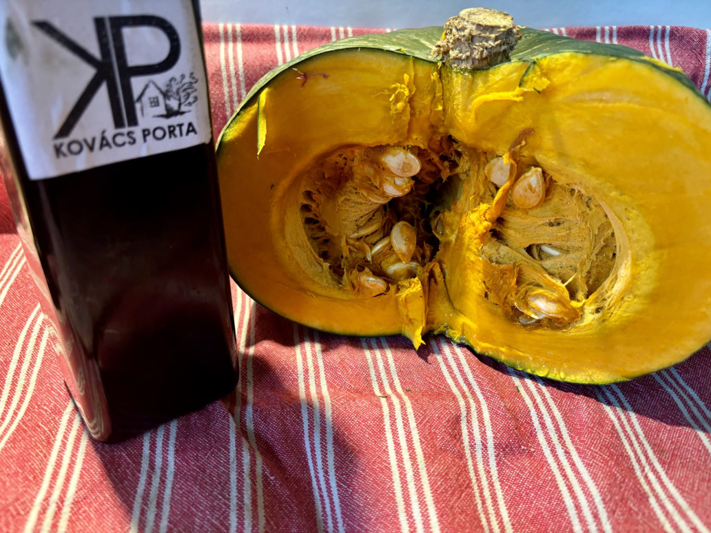 Bright orange-fleshed Kabocha pumpkin is perfect for this recipe, with a drizzle of pumpkin seed oil