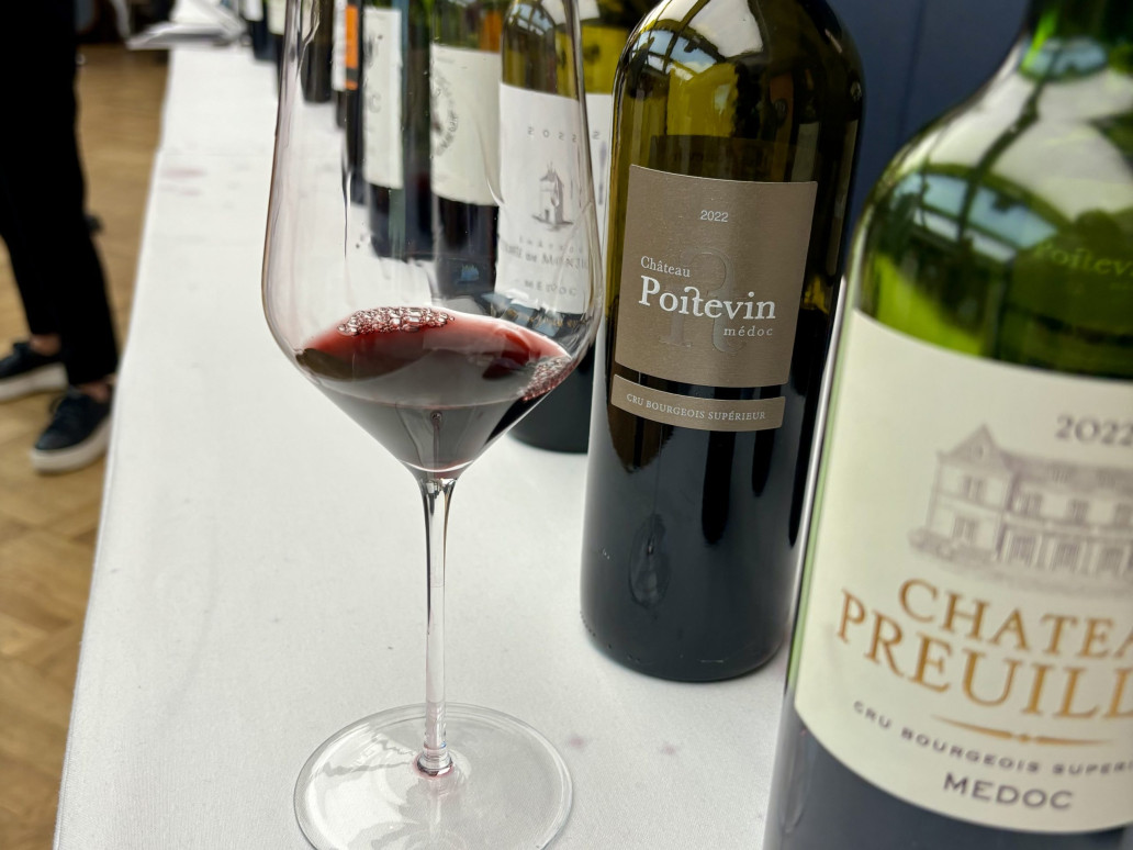 A line-up of Crus Bourgeois Superieur wines at a tasting of the 2022 vintage